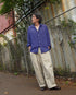 Linen Relaxed Unisex Shirt / Khakibeige・Frenchblue